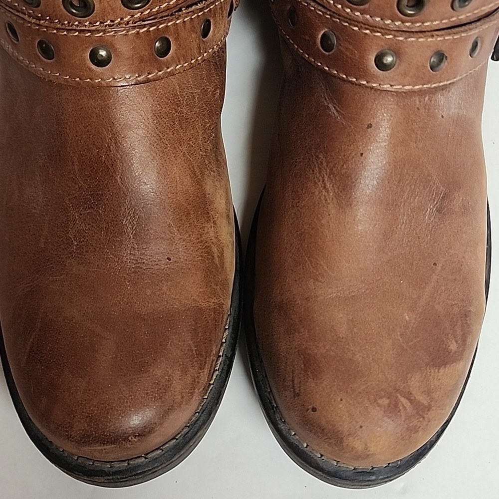 Eric Michael Sienna Tan Leather Moto Biker Combat Western Boots Sz42EU US11L/9M - Picture 4 of 16